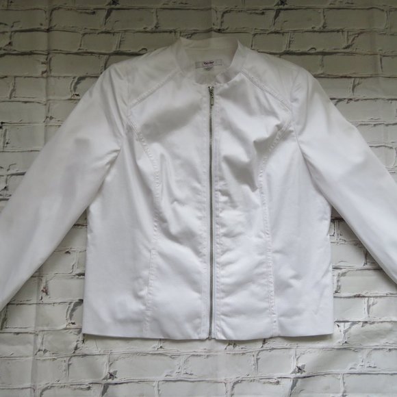 White Tanjay Pleather Bomber Style Jacket With Zippered Front Size 16P - Picture 6 of 11